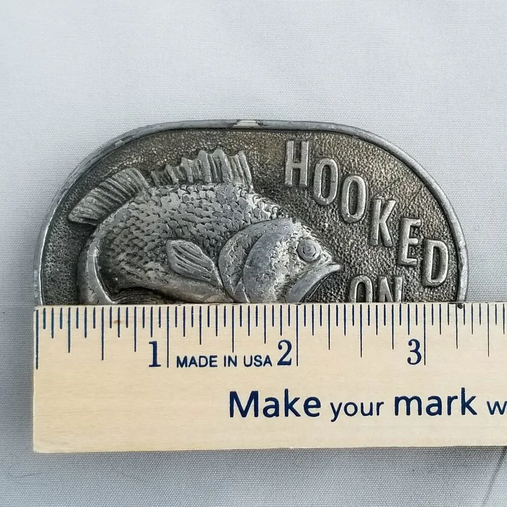 Vintage Belt Buckle 1977 Hooked On Fishing USA Made By Capt. John's Diying Locke